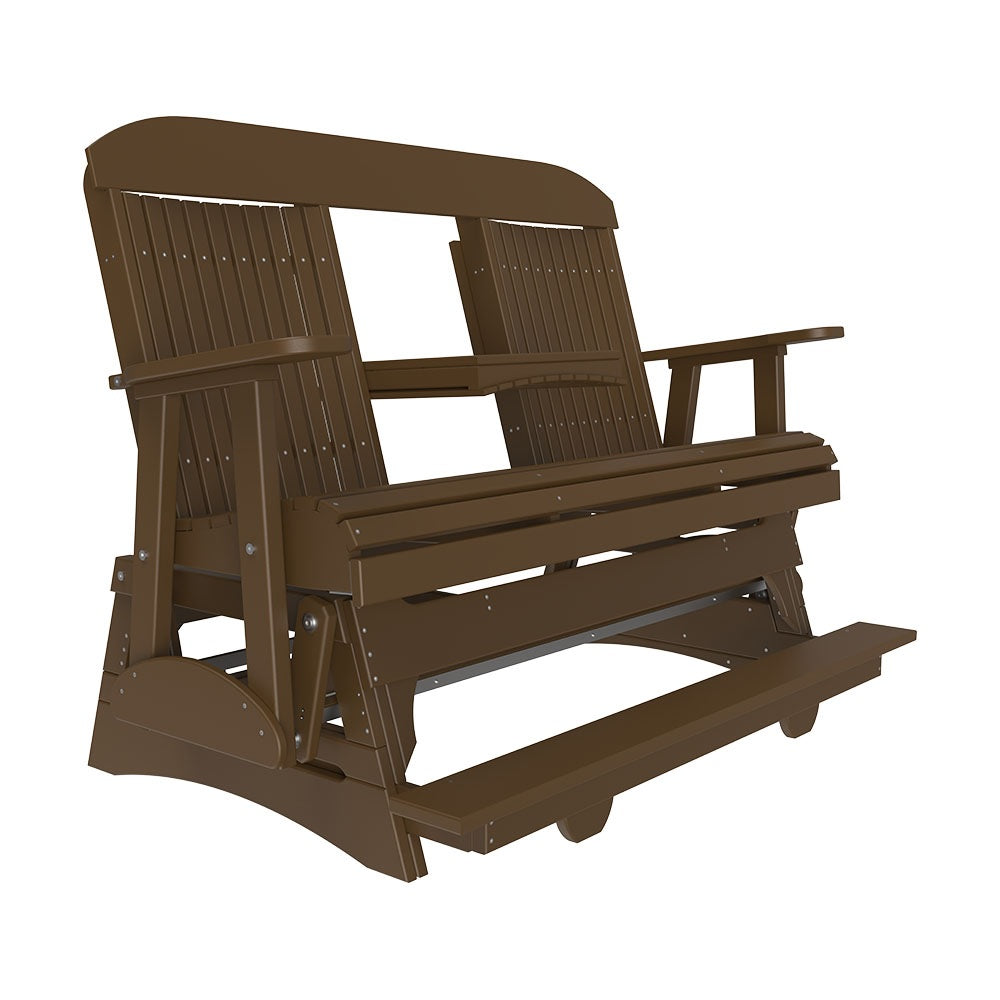 This is the Chestnut Brown colored Classic Balcony Glider bench on a white background.