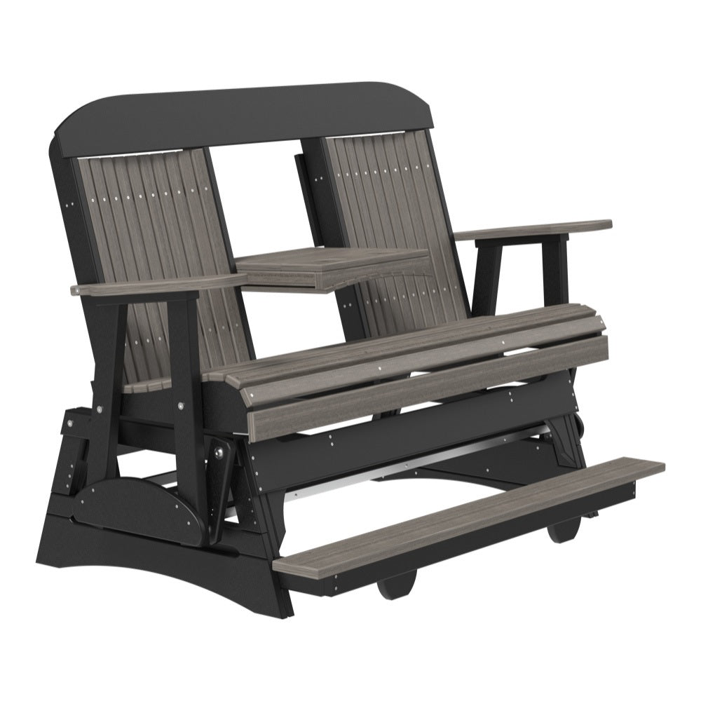 This is the Coastal Gray and Black colored Classic Balcony Glider bench on a white background.