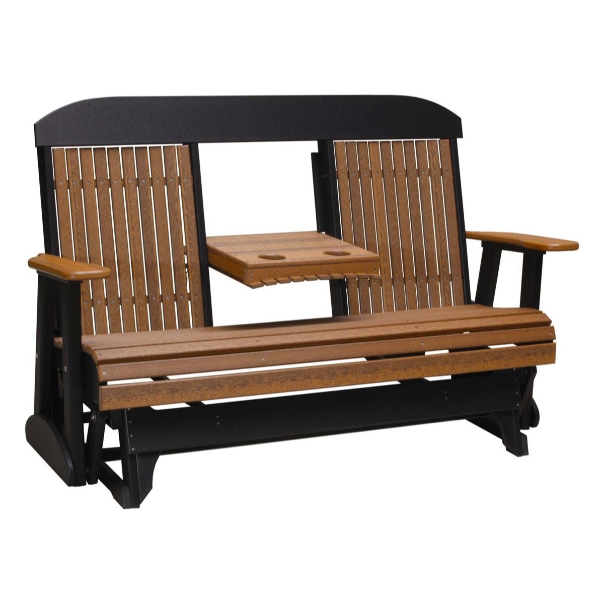 This is the Antique Mahogany and Black colored classic glider bench on a white background.
