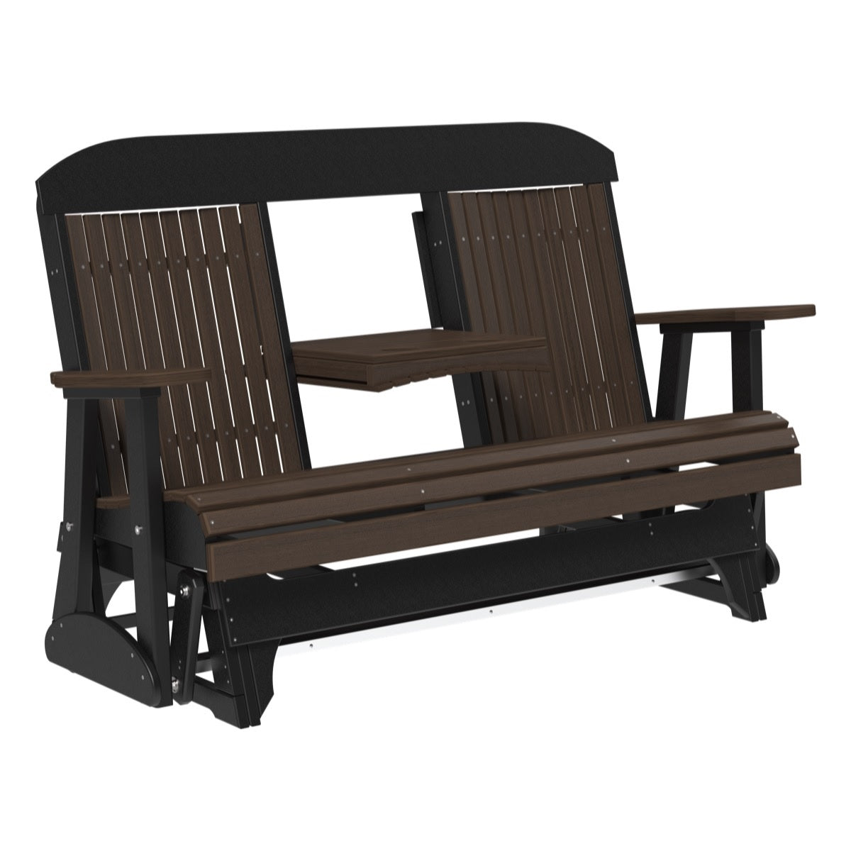 This is the Brazilian Walnut and Black colored classic glider bench on a white background.