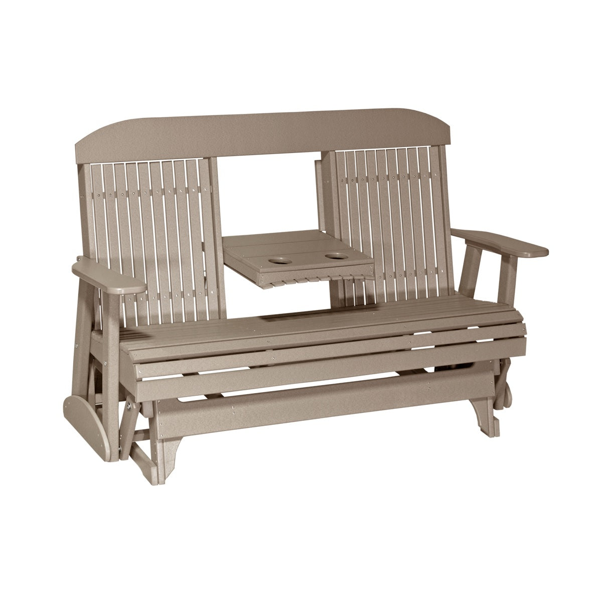 This is the Weatherwood colored classic glider bench on a white background.