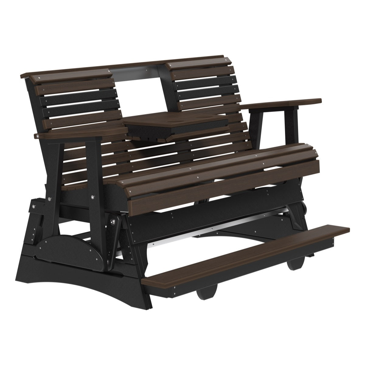 This is the Brazilian Walnut and Black colored glider bench on a white background.