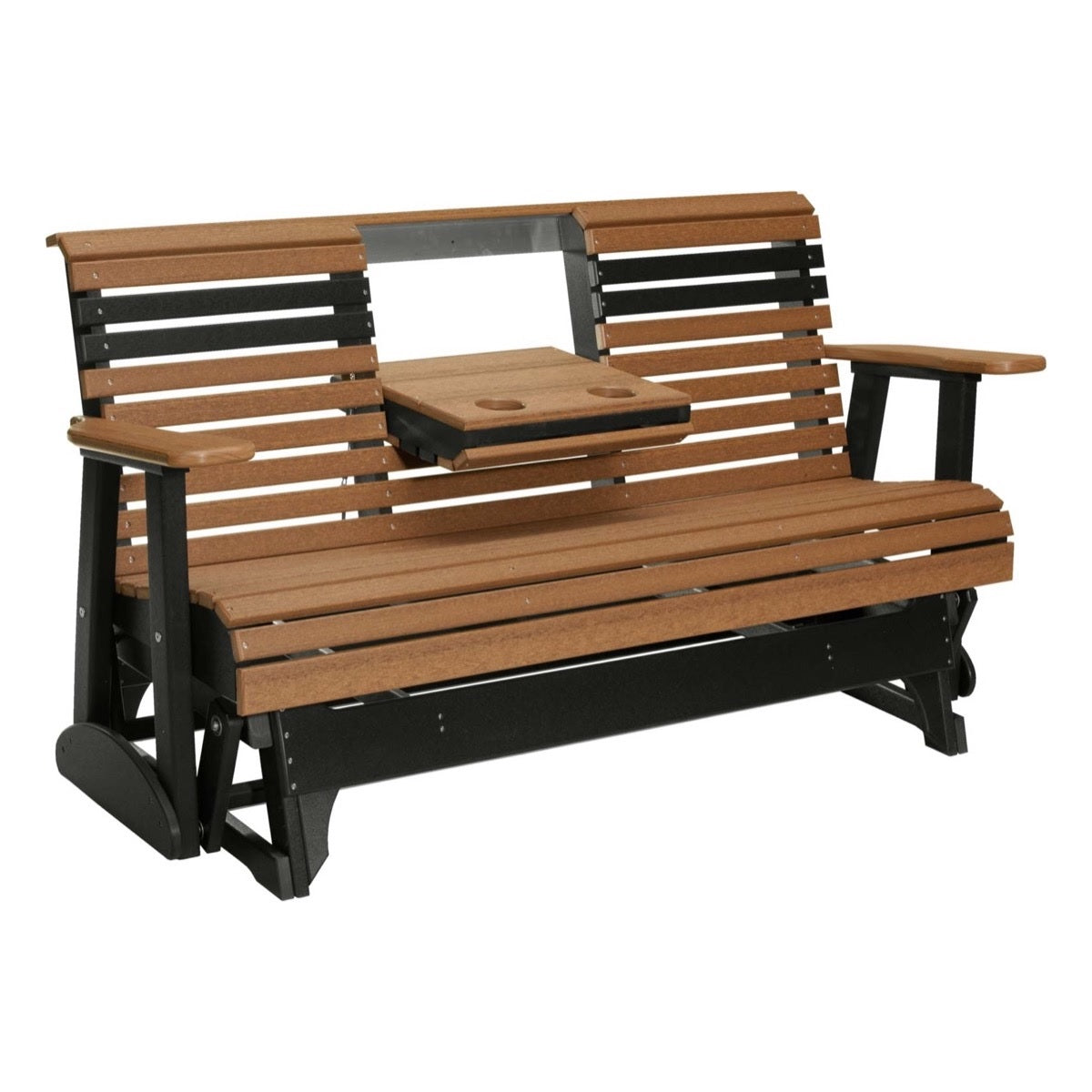 This is the Antique Mahogany and Black colored glider bench on a white background.