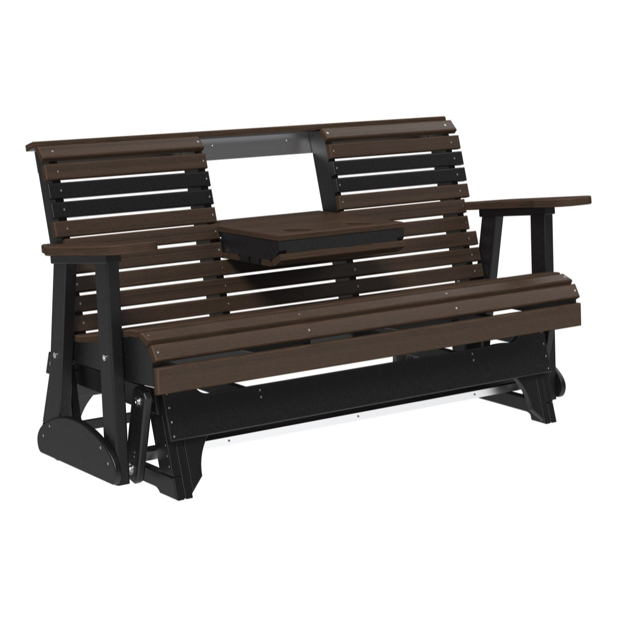 This is the Brazilian Walnut and Black colored glider bench on a white background.