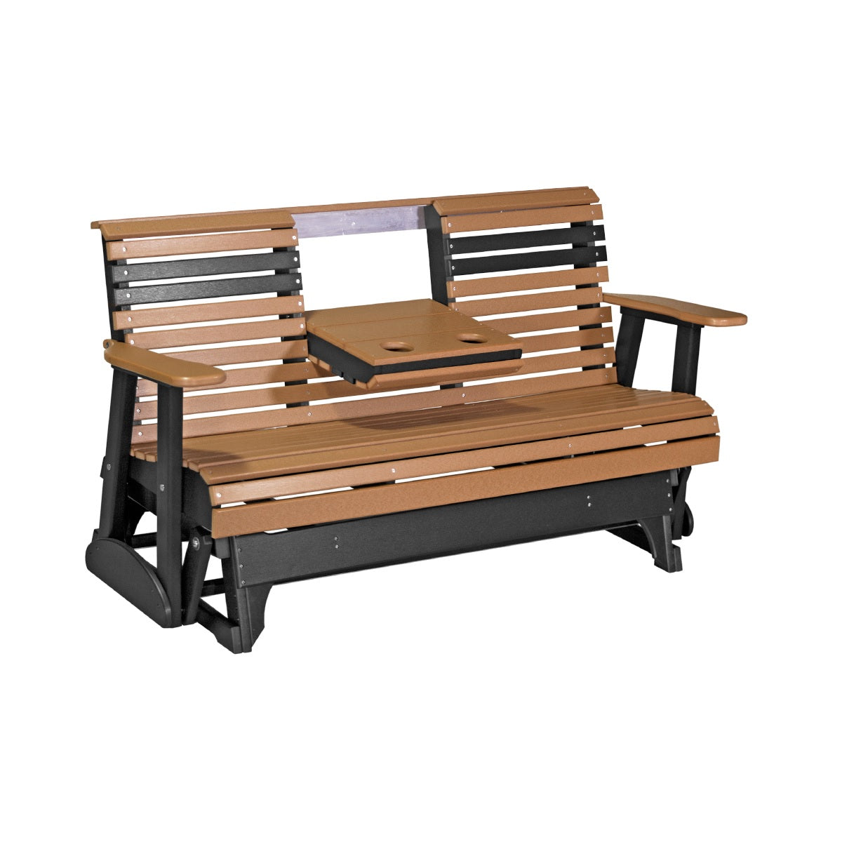 This is the Cedar and Black colored glider bench on a white background.