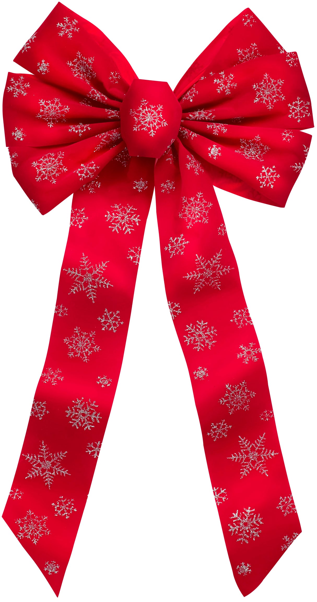 12" x 26" Glittering Red Velvet Silver Snowflake Christmas Bow