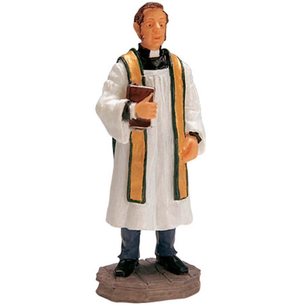 Polyresin figurine for a Lemax display. Designed to look like a reverend holding a Bible.