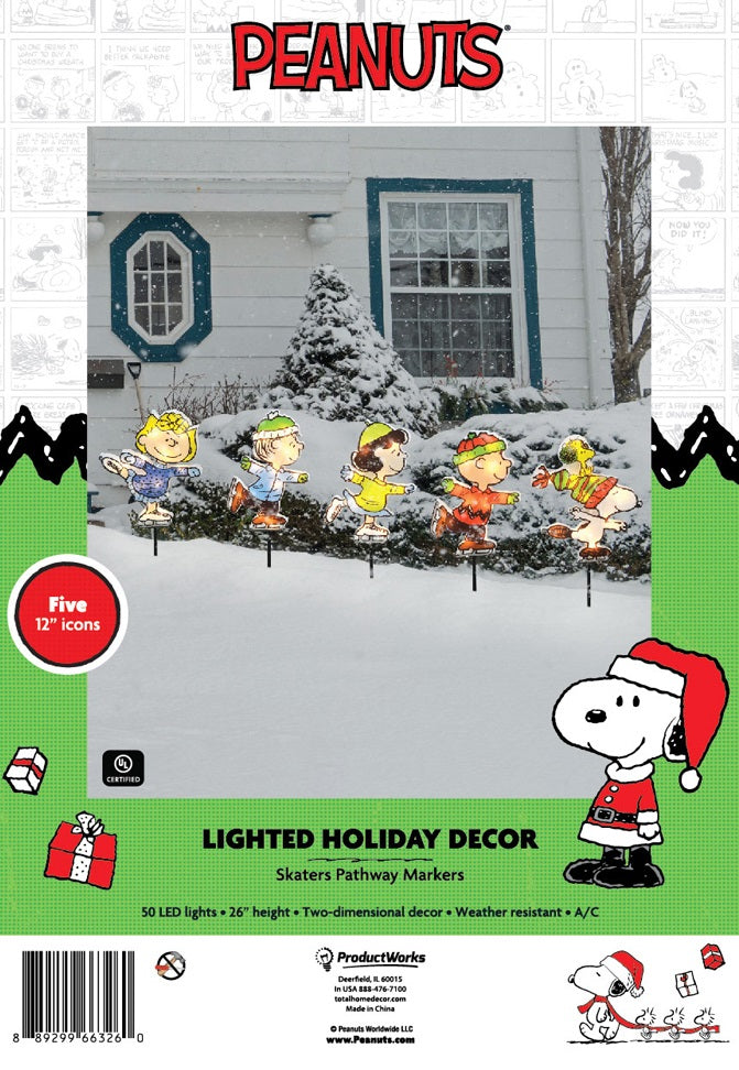 26" Peanuts Skating Christmas Pathway Markers (Set of 5)