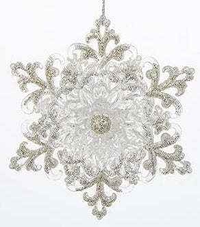 Ornaments shaped like snowflakes.