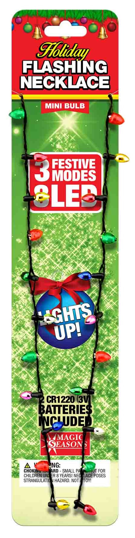 Necklace made up of different colored light bulbs.