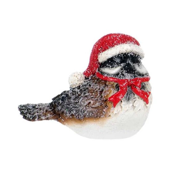 4" Sparrow with Santa Hat Shelf Sitter