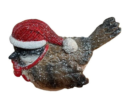 4" Sparrow with Santa Hat Shelf Sitter