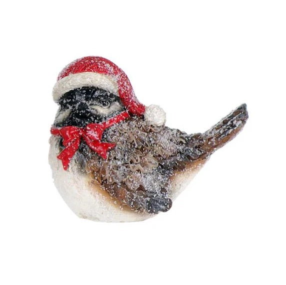 4" Sparrow with Santa Hat Shelf Sitter