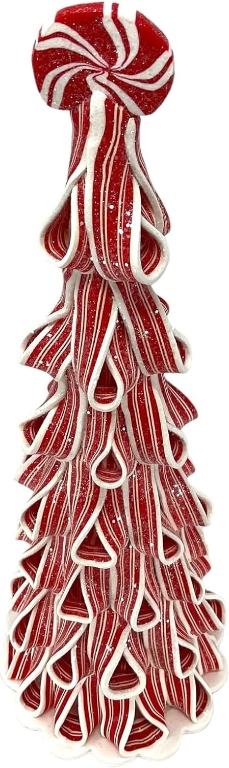 14" Battery-Operated Peppermint Ribbon Candy Tree