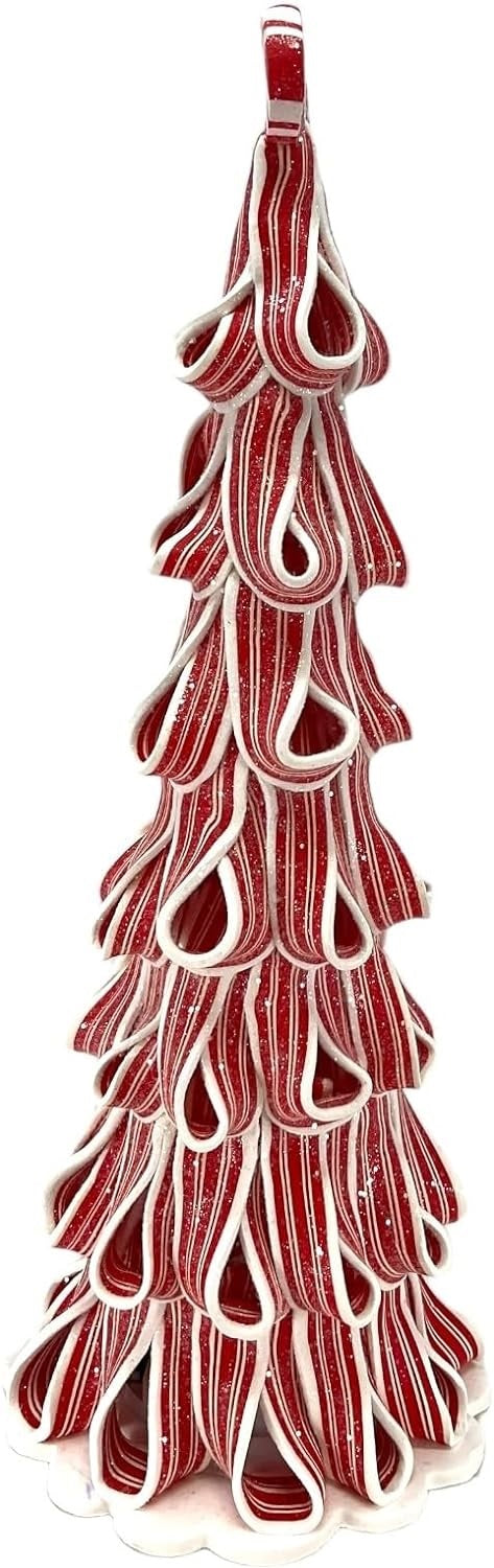 14" Battery-Operated Peppermint Ribbon Candy Tree
