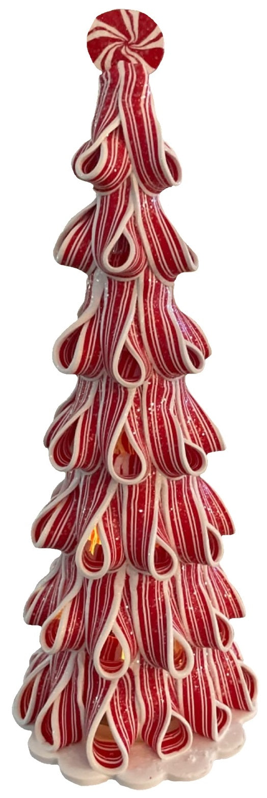 14" Battery-Operated Peppermint Ribbon Candy Tree