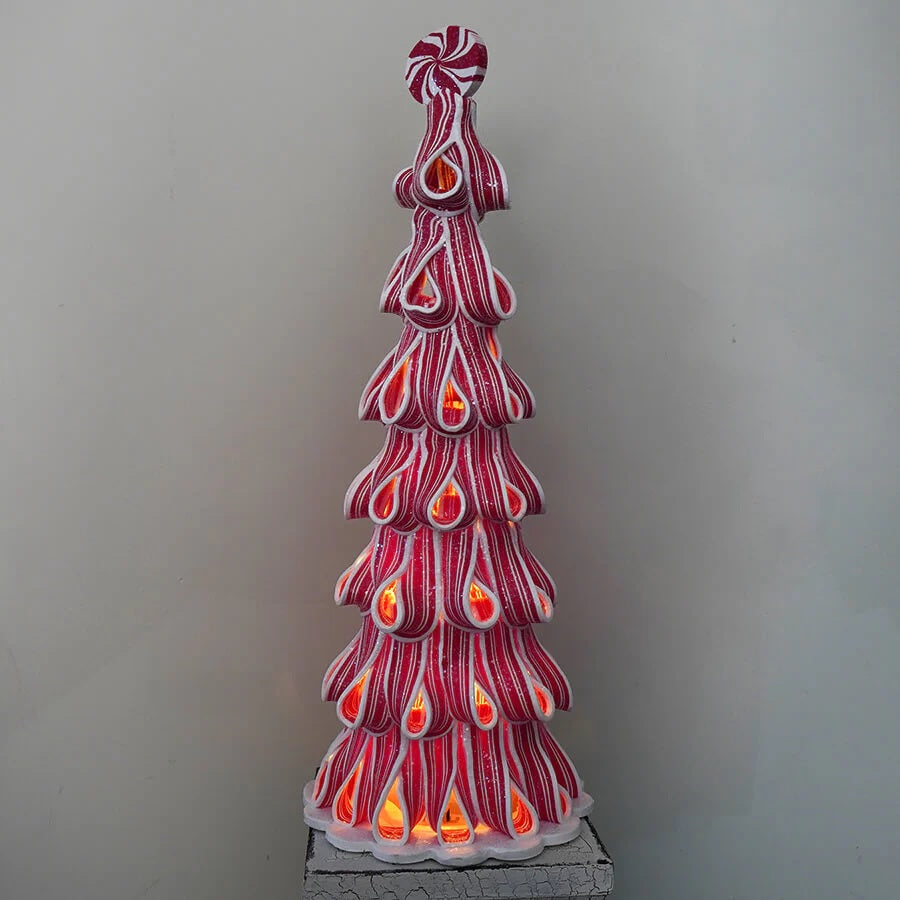 14" Battery-Operated Peppermint Ribbon Candy Tree
