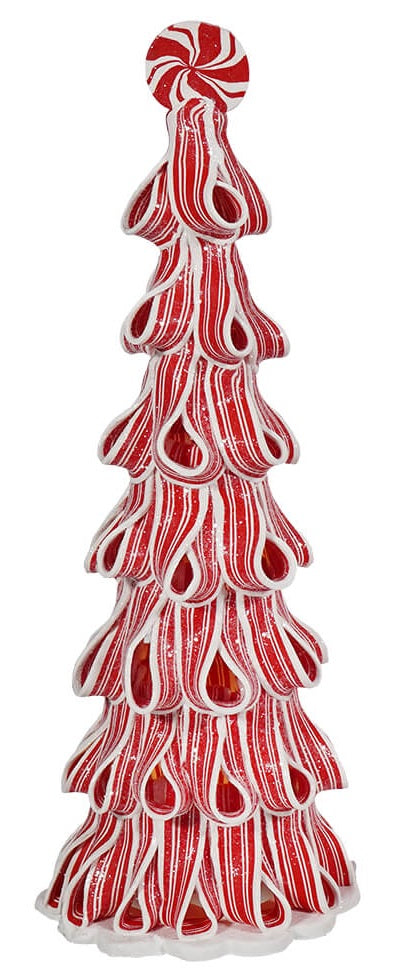 14" Battery-Operated Peppermint Ribbon Candy Tree