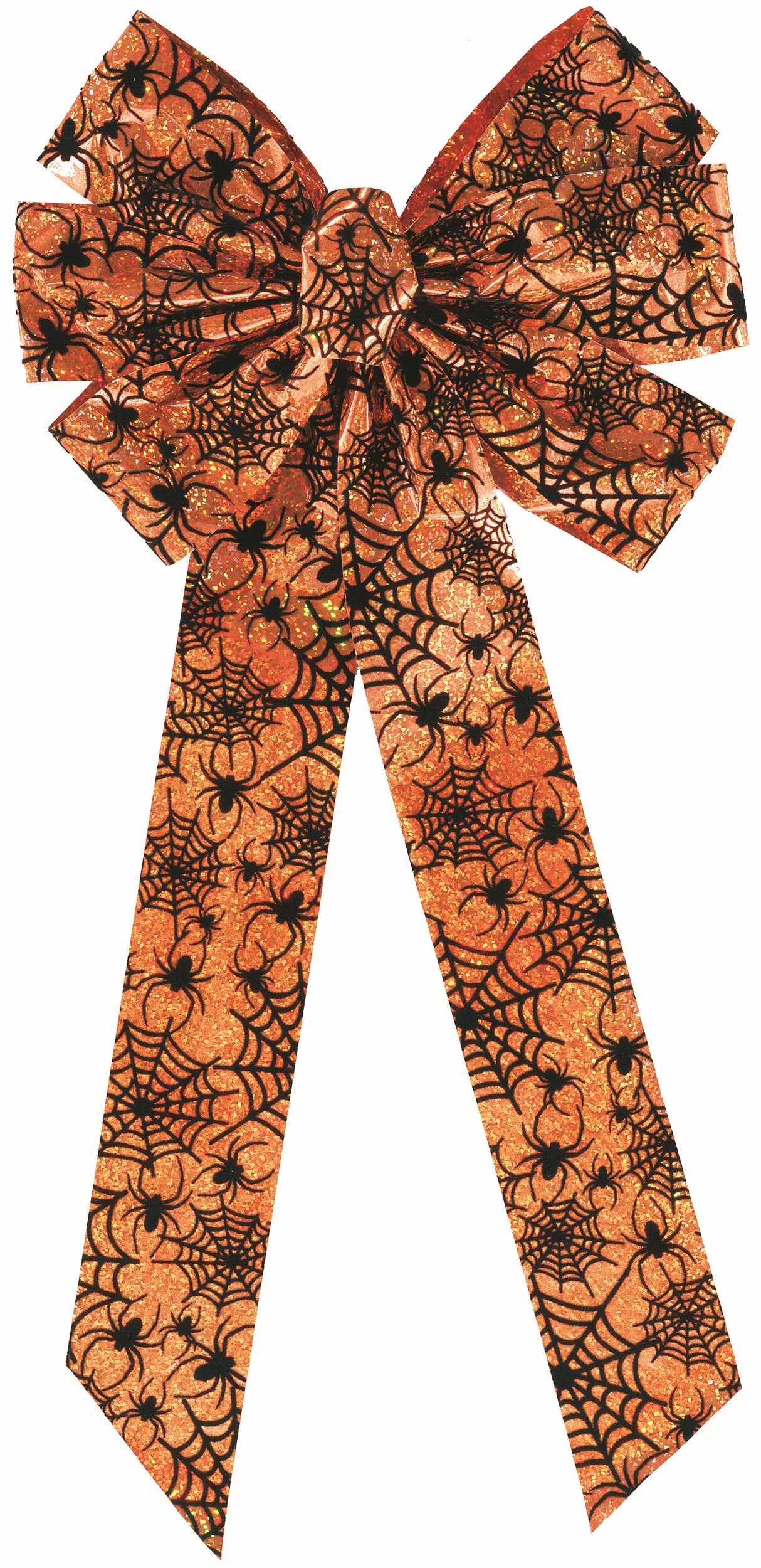 7-Loop Orange Holographic Bow with Black Spider Print