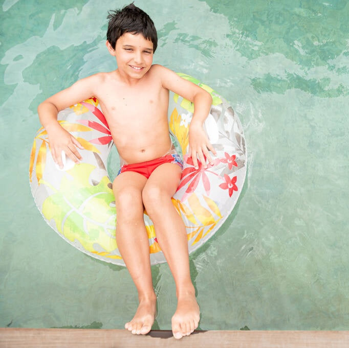 Inner tube detailed with tropical leaves.