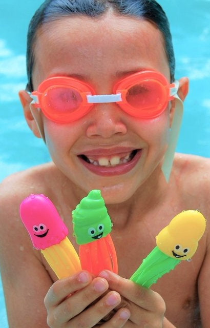 Pool dive toy shaped like an octopus. They're multi-colored and have cute, smiling faces.