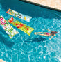 Colorful pool mattresses with different designs.