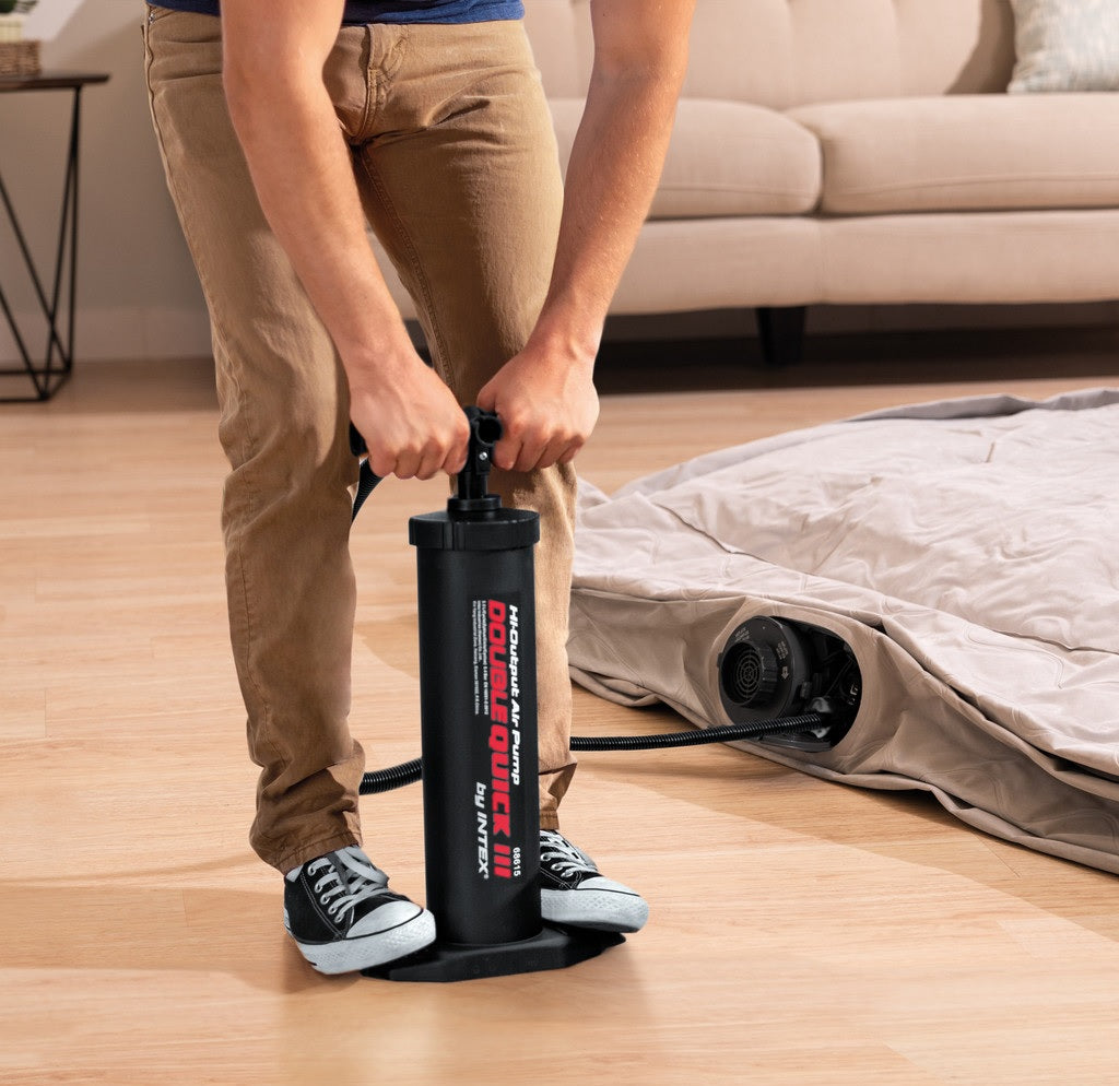 Hand pump to inflate beach balls, air mattresses, tires, etc.