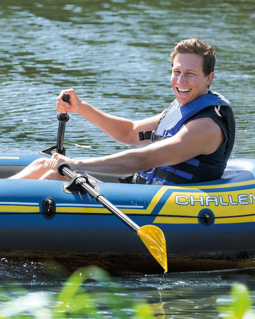 Yellow aluminum boat oars.