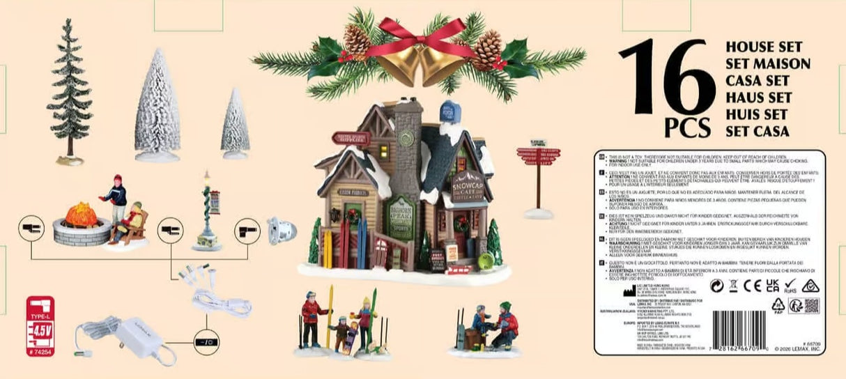 This image shows all sixteen of the pieces that come in this Lemax house set.
