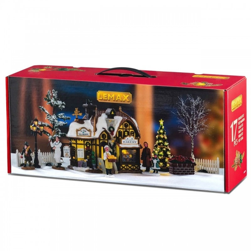 This image shows what the box that this Lemax house set comes in on a white background.
