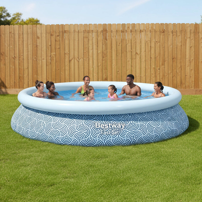 Bestway Fast Set 13' x 33" Round Inflatable Swimming Pool Set, Rattan Print