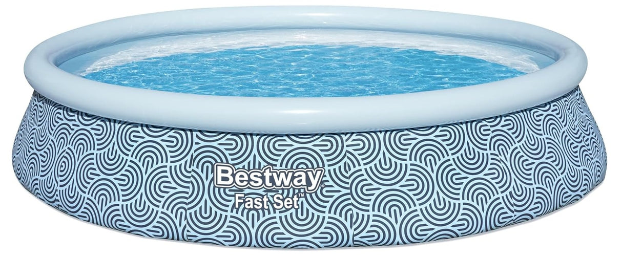 Bestway Fast Set 13' x 33" Round Inflatable Swimming Pool Set, Rattan Print