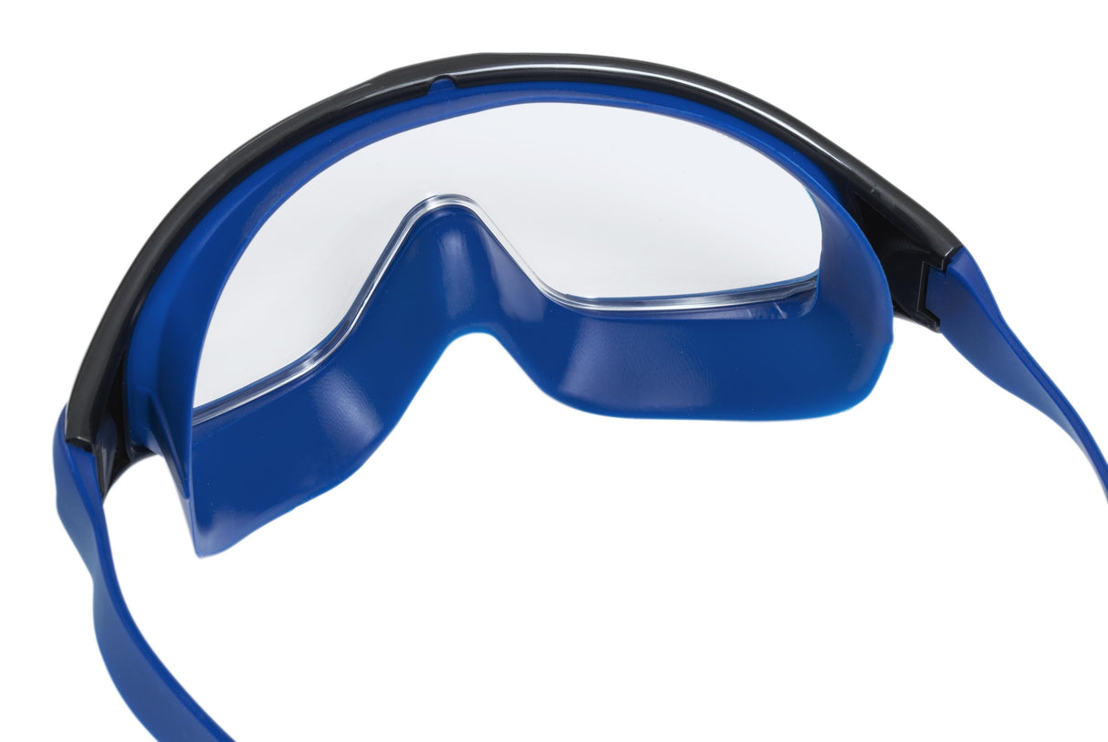 This image shows the inside of the mask on a white background. The eyecups are blue.
