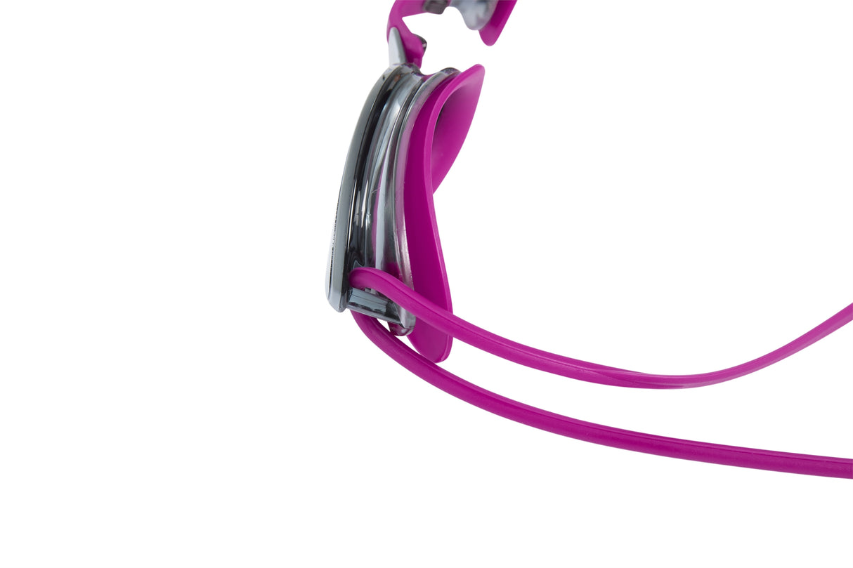 This image shows how thick the eyecups are on these goggles. This is the magenta option on a white background.