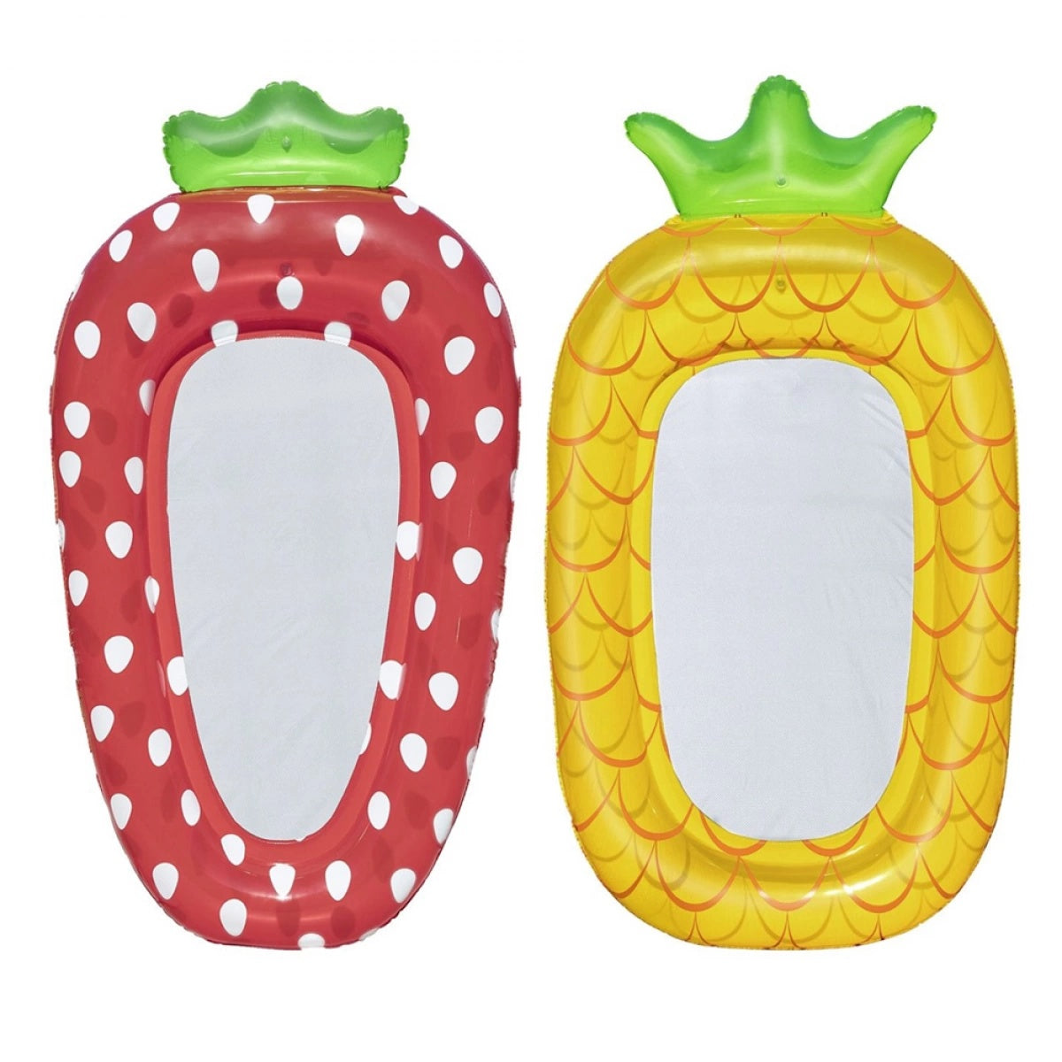 This image shows the strawberry and pineapple floats side by side on a white background.
