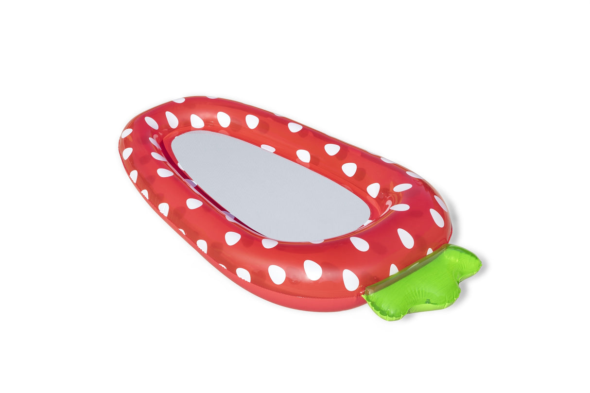 This image shows a different angle of the strawberry float on a white background.