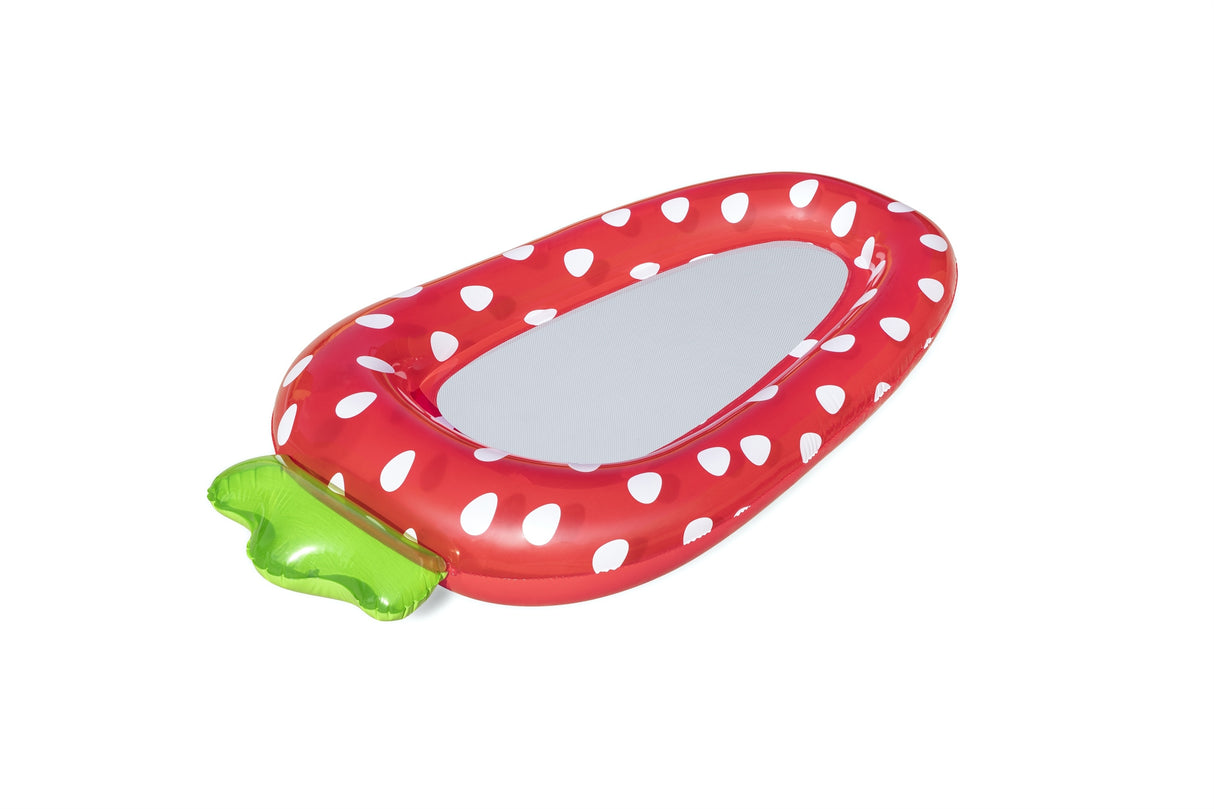 This image shows a different angle of the strawberry float on a white background.