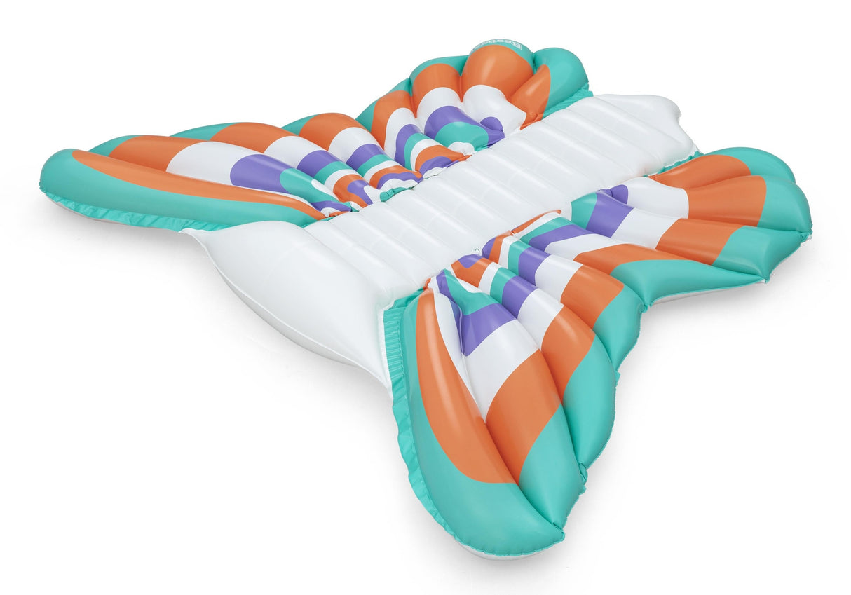 This image shows the butterfly shaped pool float from a different angle on a white background.