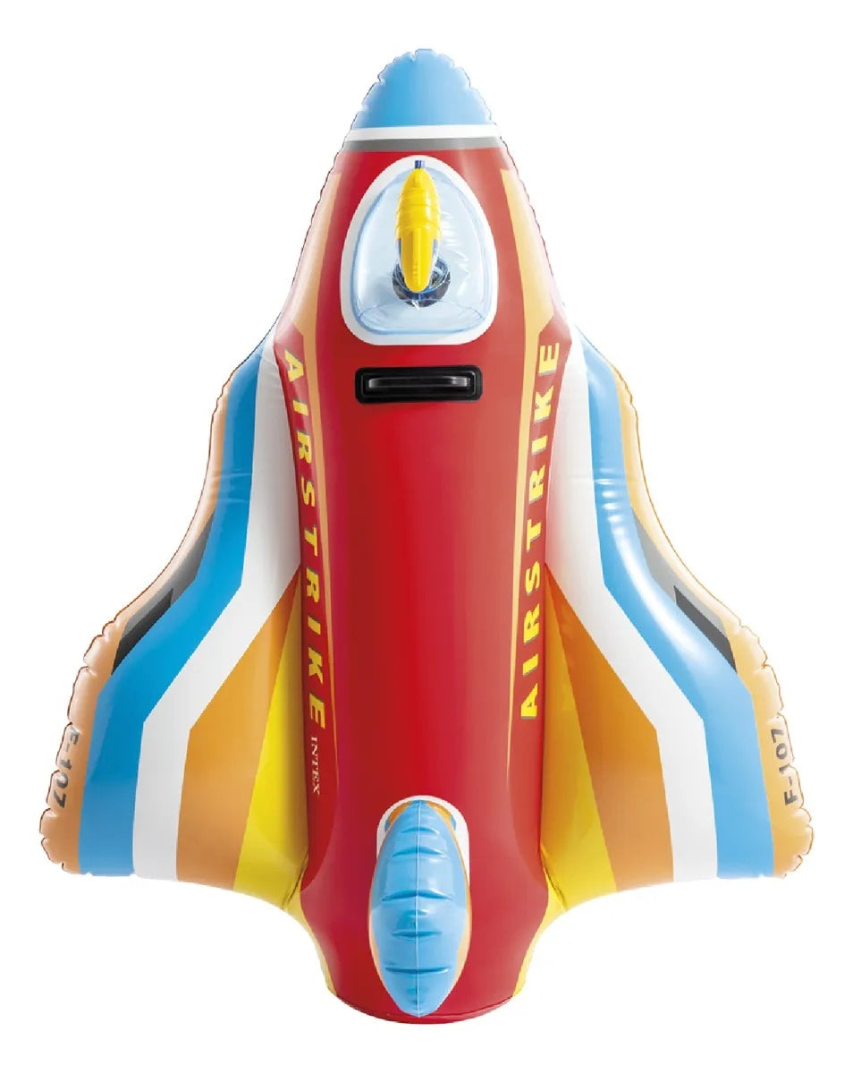 This is an aerial view of the red jet fighter pool float on a white background.