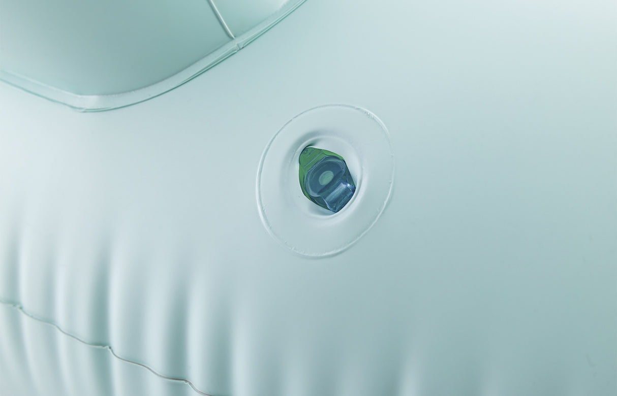 This is an up close view of the air valve used to inflate/deflate this pool chair.