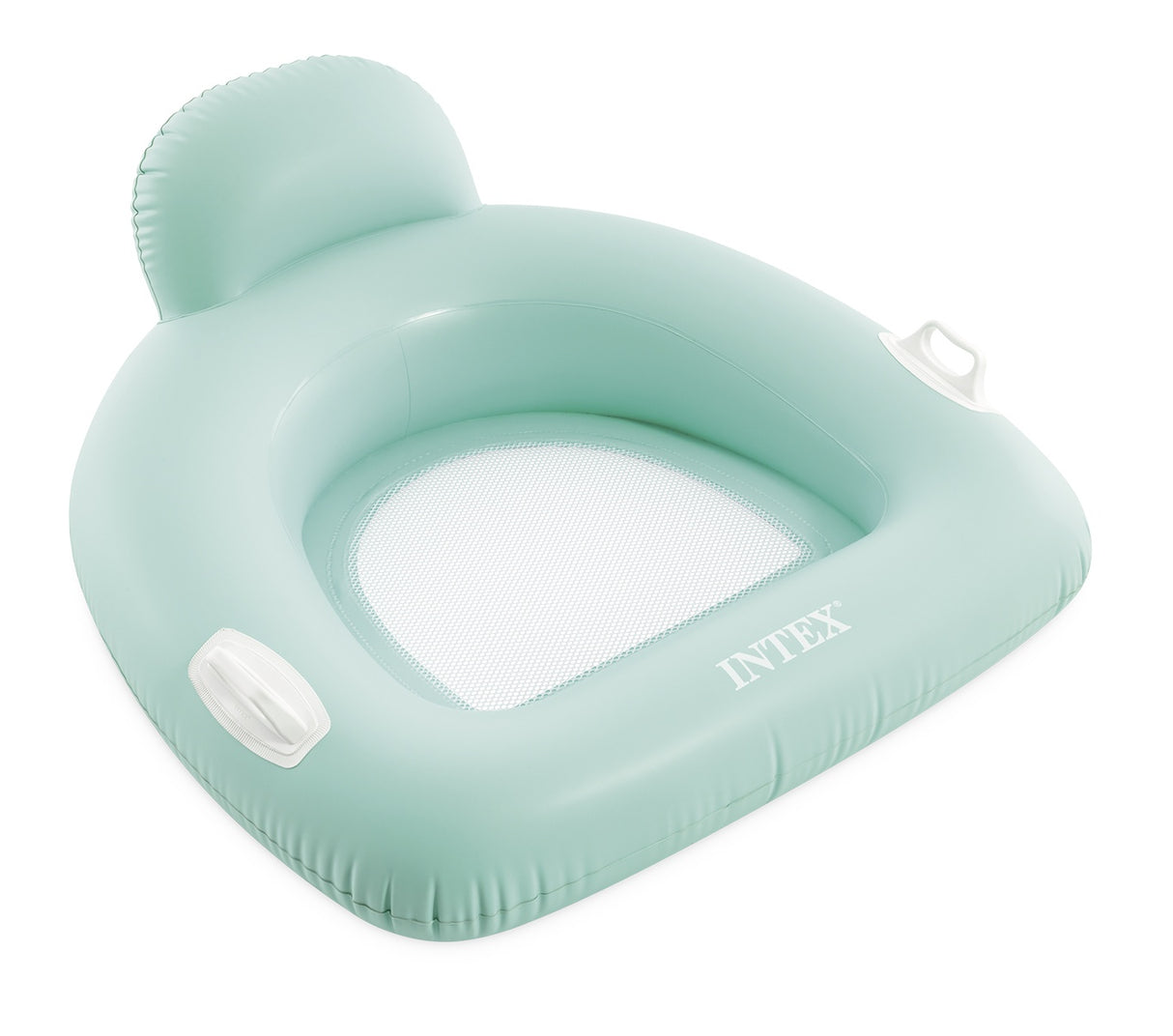 This image shows the light blue inflatable pool chair on a white background.