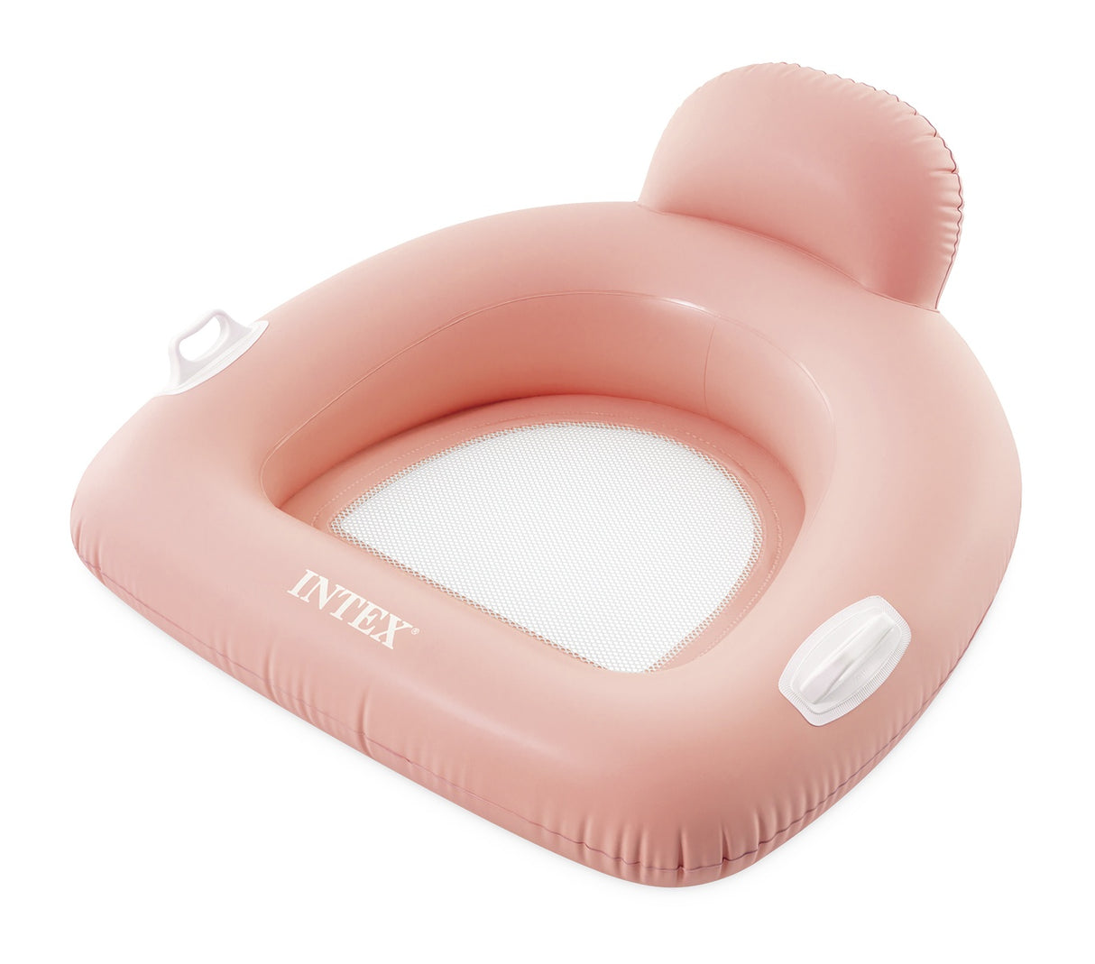 This image shows the light pink inflatable pool chair on a white background.