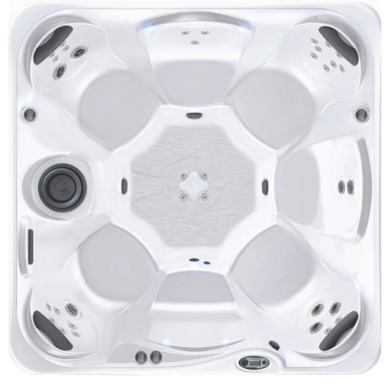 This is a picture of the hot tub taken from above so you can see the seats, the jets and the footwell.