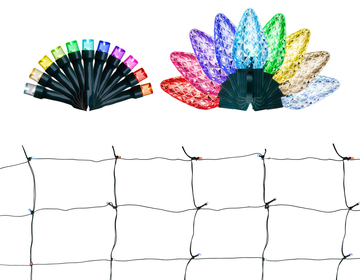 This image shows the two different light sets and a glimpse of the net lights.