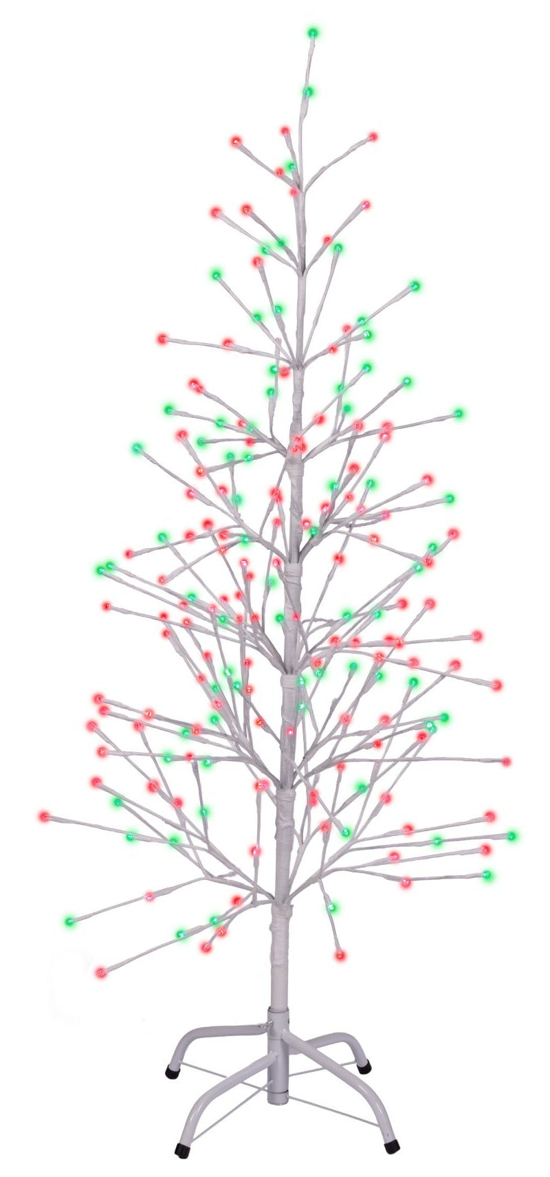 This image shows the white wrapped fake birch tree on a white background. The branches have green and red LED lights.