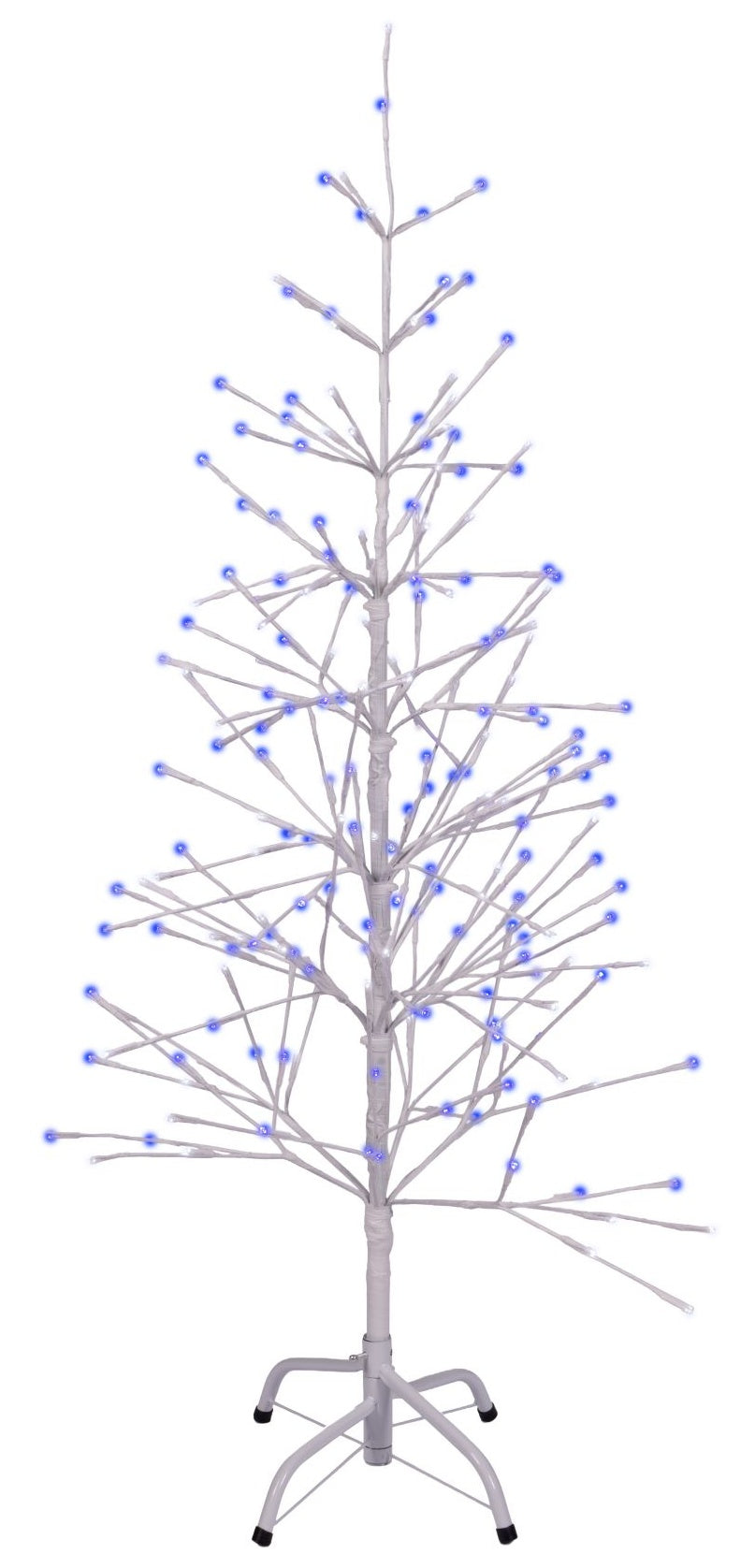 This image shows the white wrapped fake birch tree on a white background. The branches have blue and pure white LED lights.