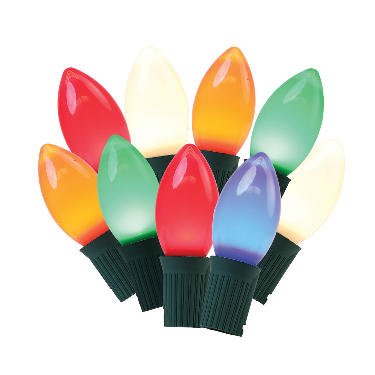 This image shows the ceramic multi-colored lights on a white background.