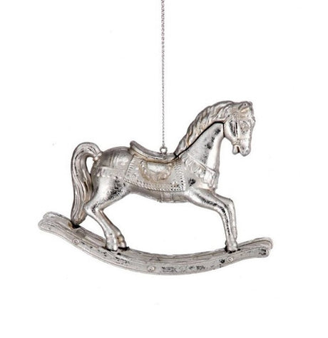This image shows the Antique Silver version of this rocking horse ornament.
