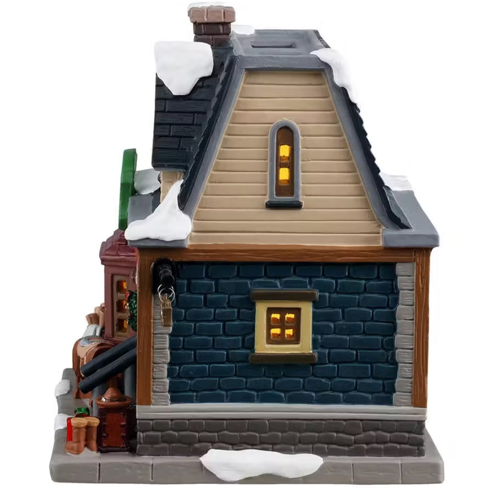 This is the other side of the building. The top part is tan colored and the bottom part is gray and blue bricks.