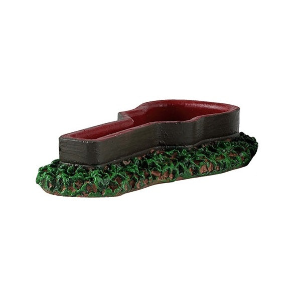 This is the figurine of the open guitar case resting on grass. The case outside is colored brown and inside it's maroon.
